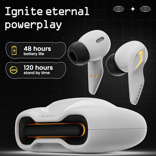 Boult Audio UFO Truly Wireless in Ear Earbuds with 48H Playtime, Built-in App Support, 45ms Low Latency Gaming, 4 Mics ENC, Breathing LEDs, 13mm Bass Drivers Ear Buds TWS, Made in India (White Opal)