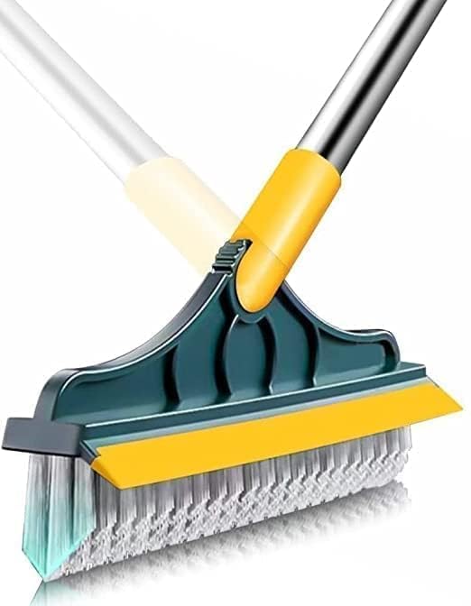 Bathroom Cleaning Brush with Wiper 2 in 1 Tiles Cleaning Brush with Long Handle 120° Rotate Bathroom Floor Cleaning Brush Floor Scrub Bathroom Brush Home (Yellow-Green-Siver)