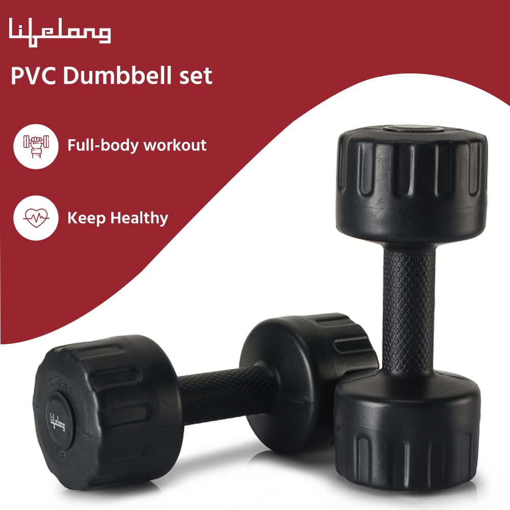 Lifelong PVC Hex Dumbbells Pack of 2 (5kg*2) Black Color for Home Gym Equipment Fitness Barbell|Gym Exercise|Home Workout, Gym Dumbbells|Dumbbells Weights for Men & Women (6 Months Warranty)