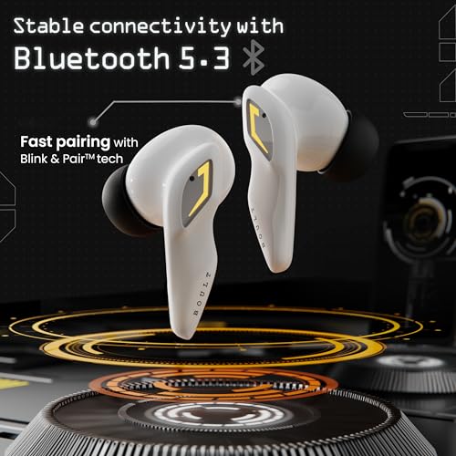 Boult Audio UFO Truly Wireless in Ear Earbuds with 48H Playtime, Built-in App Support, 45ms Low Latency Gaming, 4 Mics ENC, Breathing LEDs, 13mm Bass Drivers Ear Buds TWS, Made in India (White Opal)