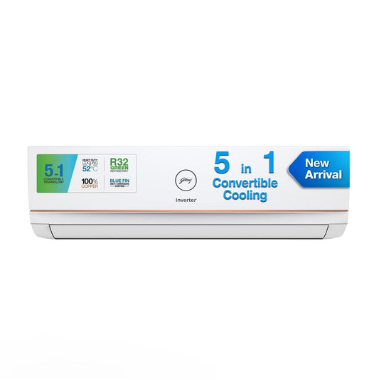 Godrej 1 Ton 3 Star, 5 Years Comprehensive Warranty, 5-In-1 Convertible Cooling, Inverter Split AC (Copper, I-Sense Technology, 2024 Model, AC 1T EI 12TINV3R32-GWA Split, White)