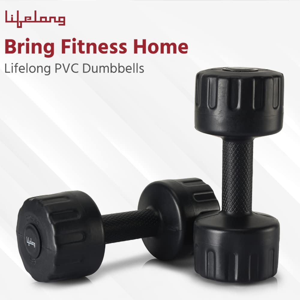 Lifelong PVC Hex Dumbbells Pack of 2 (5kg*2) Black Color for Home Gym Equipment Fitness Barbell|Gym Exercise|Home Workout, Gym Dumbbells|Dumbbells Weights for Men & Women (6 Months Warranty)