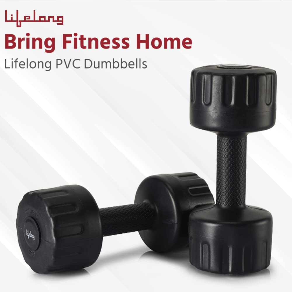 Lifelong PVC Hex Dumbbells Pack of 2 (5kg*2) Black Color for Home Gym Equipment Fitness Barbell|Gym Exercise|Home Workout, Gym Dumbbells|Dumbbells Weights for Men & Women (6 Months Warranty)