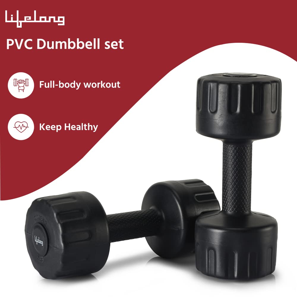 Lifelong PVC Hex Dumbbells Pack of 2 (5kg*2) Black Color for Home Gym Equipment Fitness Barbell|Gym Exercise|Home Workout, Gym Dumbbells|Dumbbells Weights for Men & Women (6 Months Warranty)