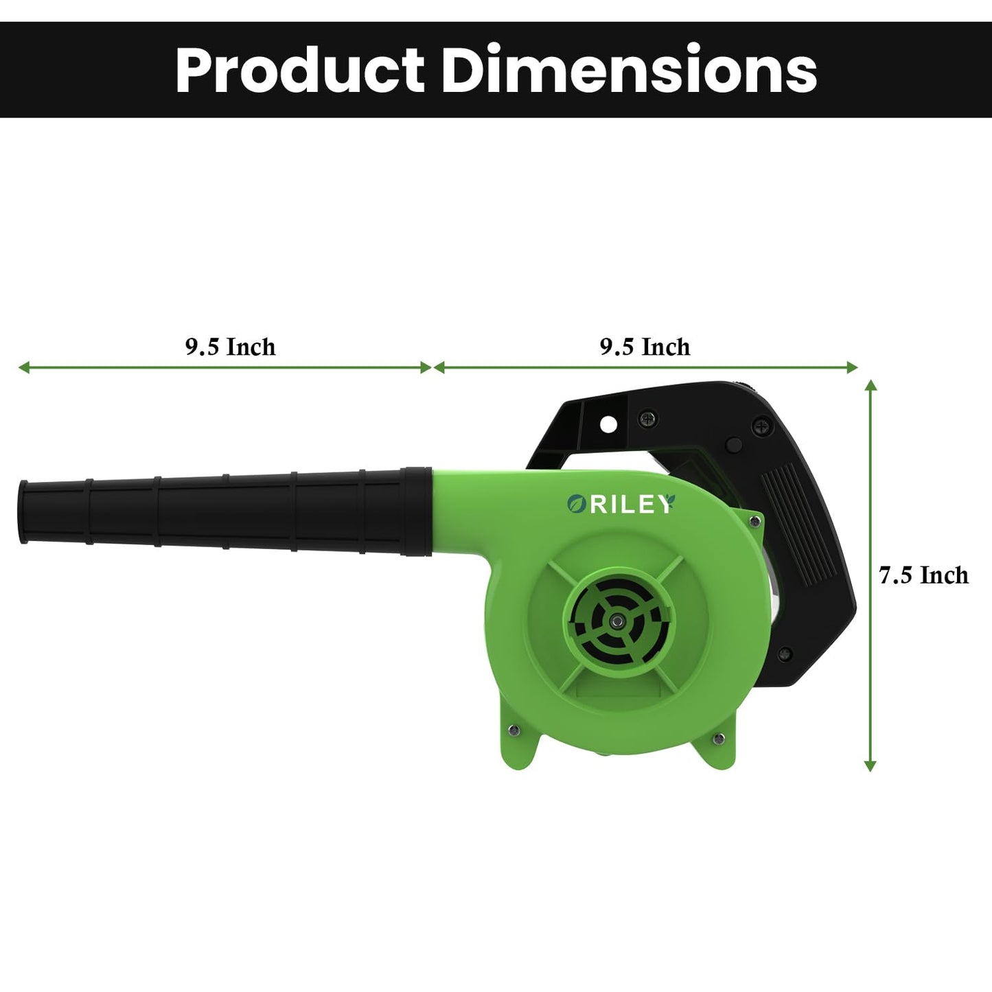 ORILEY 500W Electric Air Blower Garden Leaf Dust Cleaner 13000 RPM Suction 400GMS Airfoil Dirt Cleaning 170km/h Airflow with Unbreakable Body & Glossy Finish for Snow (Green)