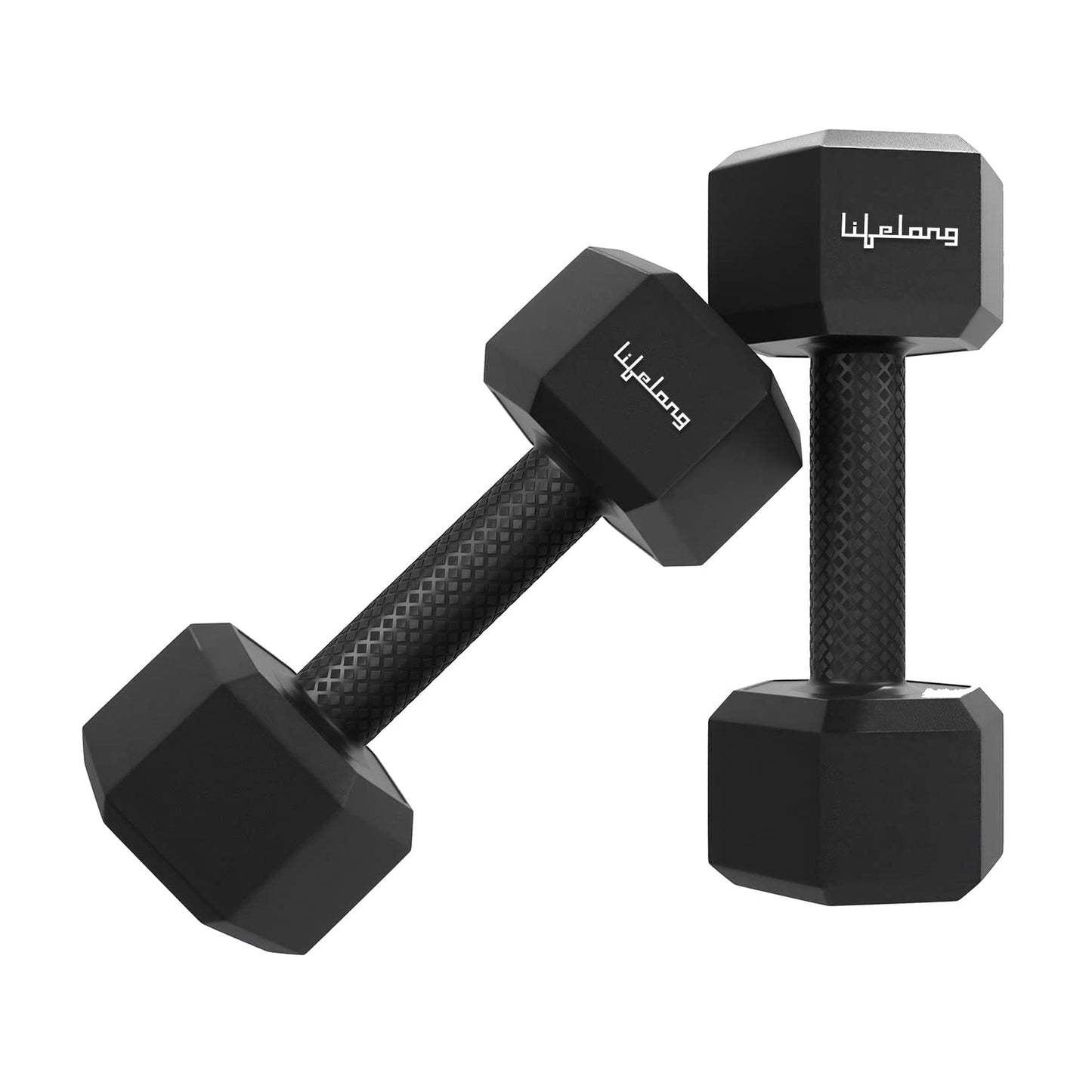 Lifelong PVC Hex Dumbbells Pack of 2 (5kg*2) Black Color for Home Gym Equipment Fitness Barbell|Gym Exercise|Home Workout, Gym Dumbbells|Dumbbells Weights for Men & Women (6 Months Warranty)