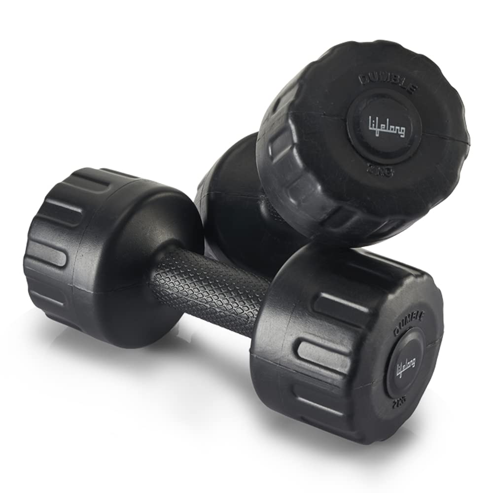 Lifelong PVC Hex Dumbbells Pack of 2 (5kg*2) Black Color for Home Gym Equipment Fitness Barbell|Gym Exercise|Home Workout, Gym Dumbbells|Dumbbells Weights for Men & Women (6 Months Warranty)