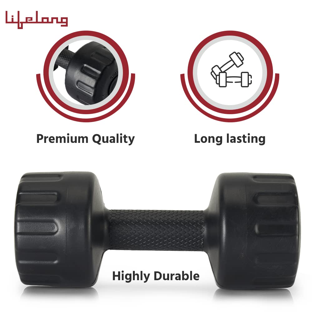 Lifelong PVC Hex Dumbbells Pack of 2 (5kg*2) Black Color for Home Gym Equipment Fitness Barbell|Gym Exercise|Home Workout, Gym Dumbbells|Dumbbells Weights for Men & Women (6 Months Warranty)