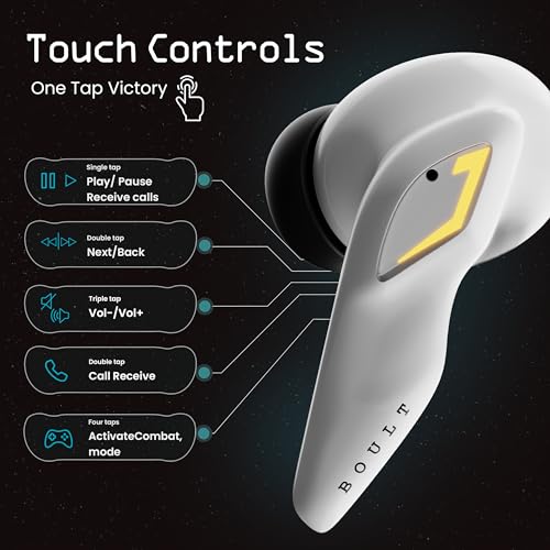 Boult Audio UFO Truly Wireless in Ear Earbuds with 48H Playtime, Built-in App Support, 45ms Low Latency Gaming, 4 Mics ENC, Breathing LEDs, 13mm Bass Drivers Ear Buds TWS, Made in India (White Opal)