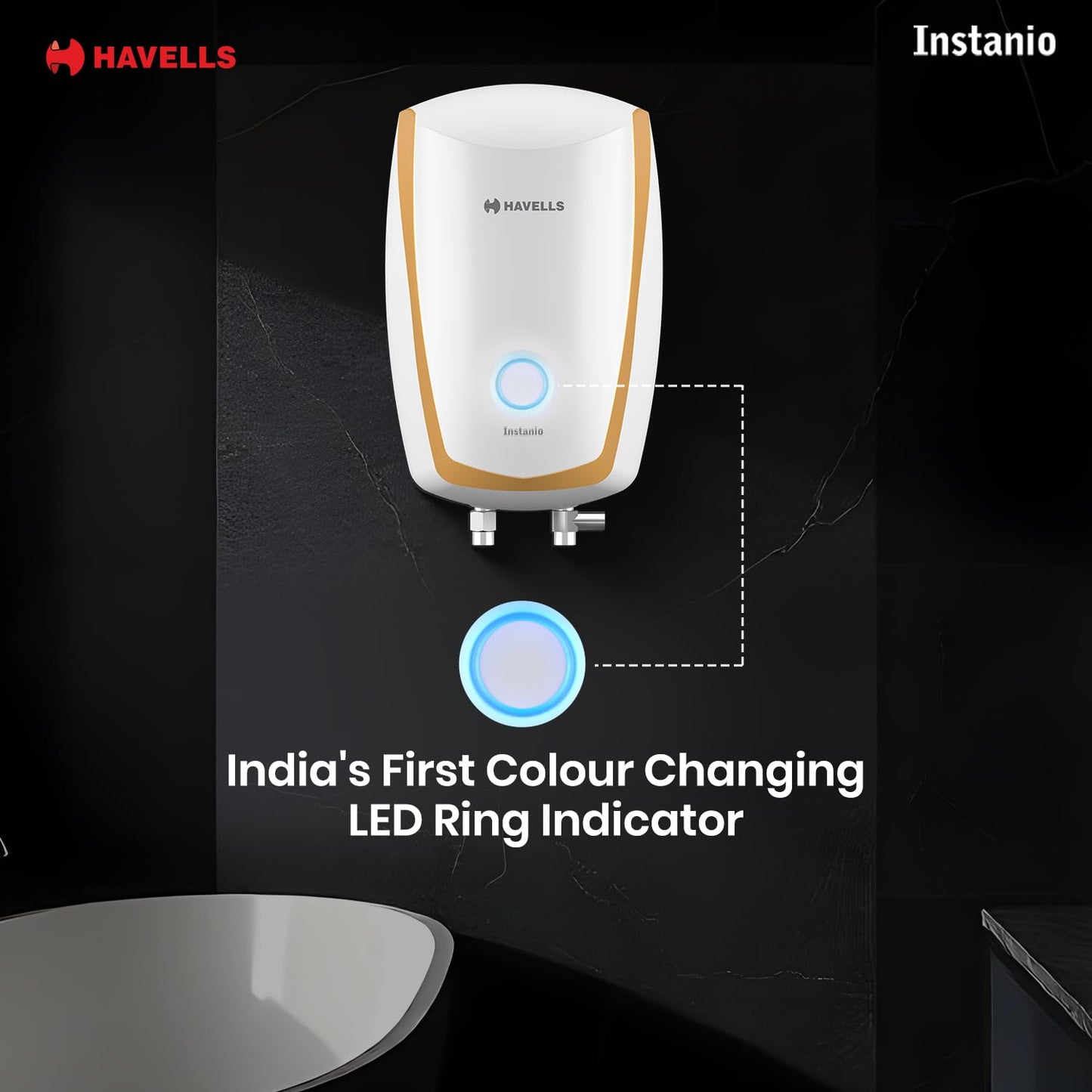 Havells Instanio 3 Litre Instant Water Heater | Color Changing LED Indicator, Rust & Shook Proof | SS Tank, ISI Certified, Warranty: 5 year on Inner Container ; 2 year comprehensive | (White Blue)