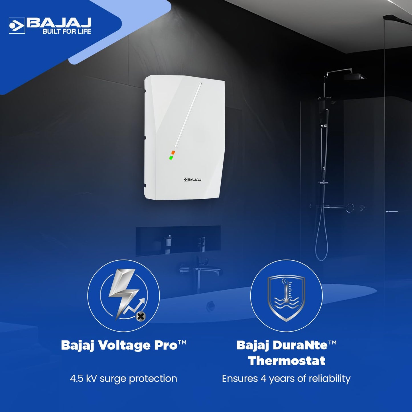 Bajaj Skive 5 Litre Instant Water Heater for home| High Grade SS Tank| Multiple Safety System| Suitable for High Rise| Shock Resistant| Rust Proof Outer| 5-Year* Tank Warranty by Bajaj |White