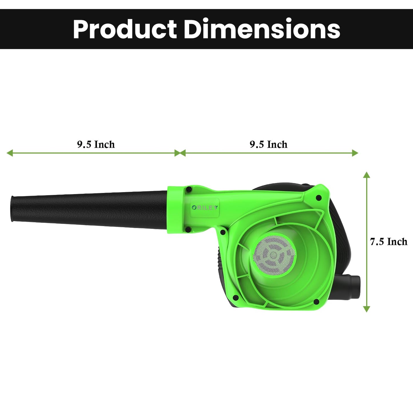 ORILEY 500W Electric Air Blower Garden Leaf Dust Cleaner 13000 RPM Suction 400GMS Airfoil Dirt Cleaning 170km/h Airflow with Unbreakable Body & Glossy Finish for Snow (Green)