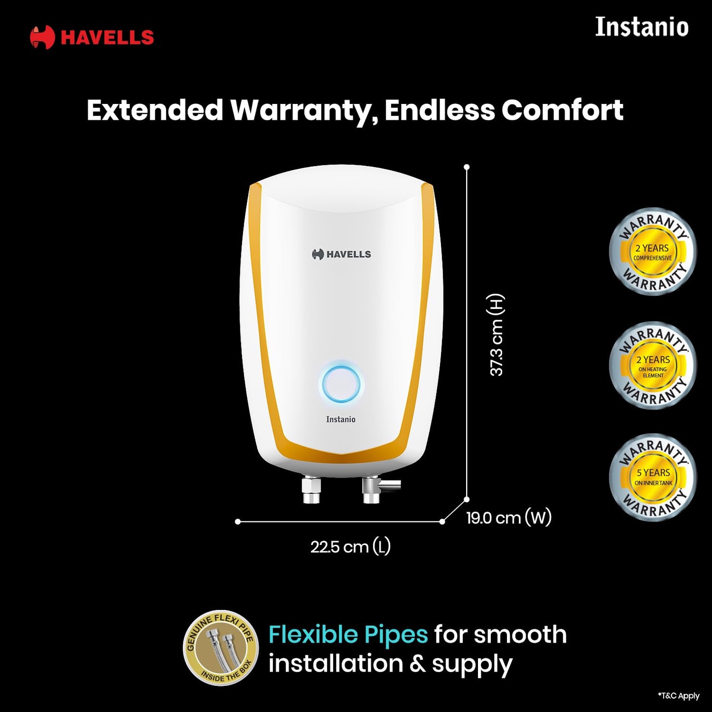 Havells Instanio 3 Litre Instant Water Heater | Color Changing LED Indicator, Rust & Shook Proof | SS Tank, ISI Certified, Warranty: 5 year on Inner Container ; 2 year comprehensive | (White Blue)