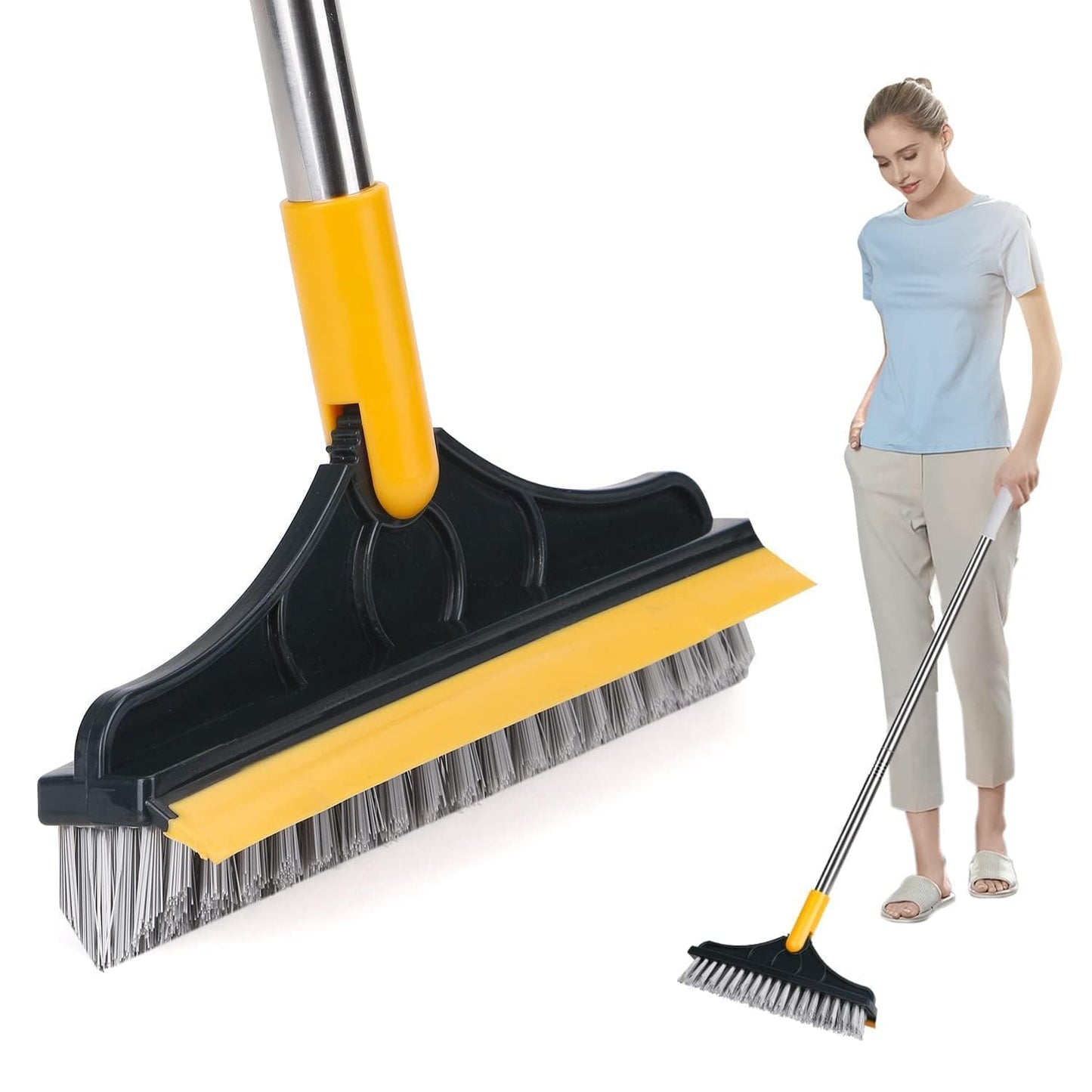 VYOOx Bathroom Cleaning Brush with Wiper, 120° Rotating Brush and Long Handle, 2-in-1 Floor Scrub and Tile Cleaning Brush (Pack of-1)