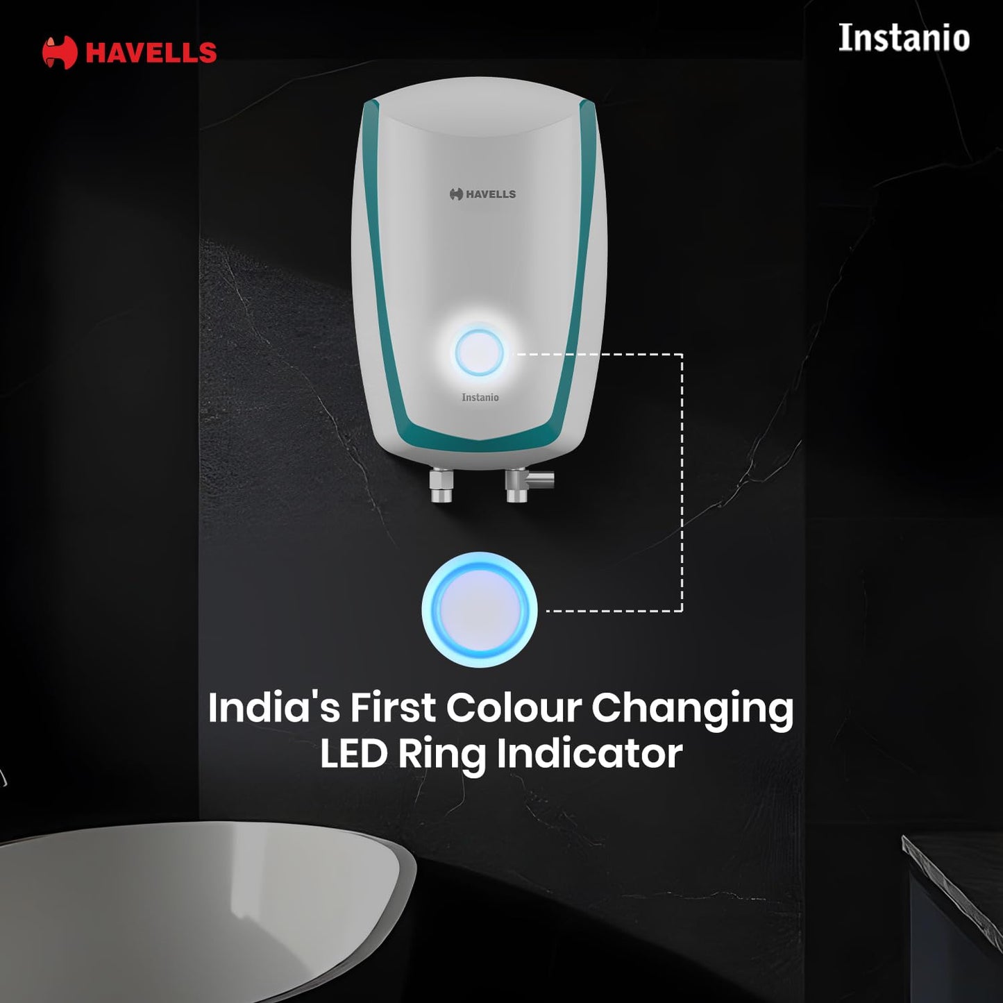 Havells Instanio 3 Litre Instant Water Heater | Color Changing LED Indicator, Rust & Shook Proof | SS Tank, ISI Certified, Warranty: 5 year on Inner Container ; 2 year comprehensive | (White Blue)