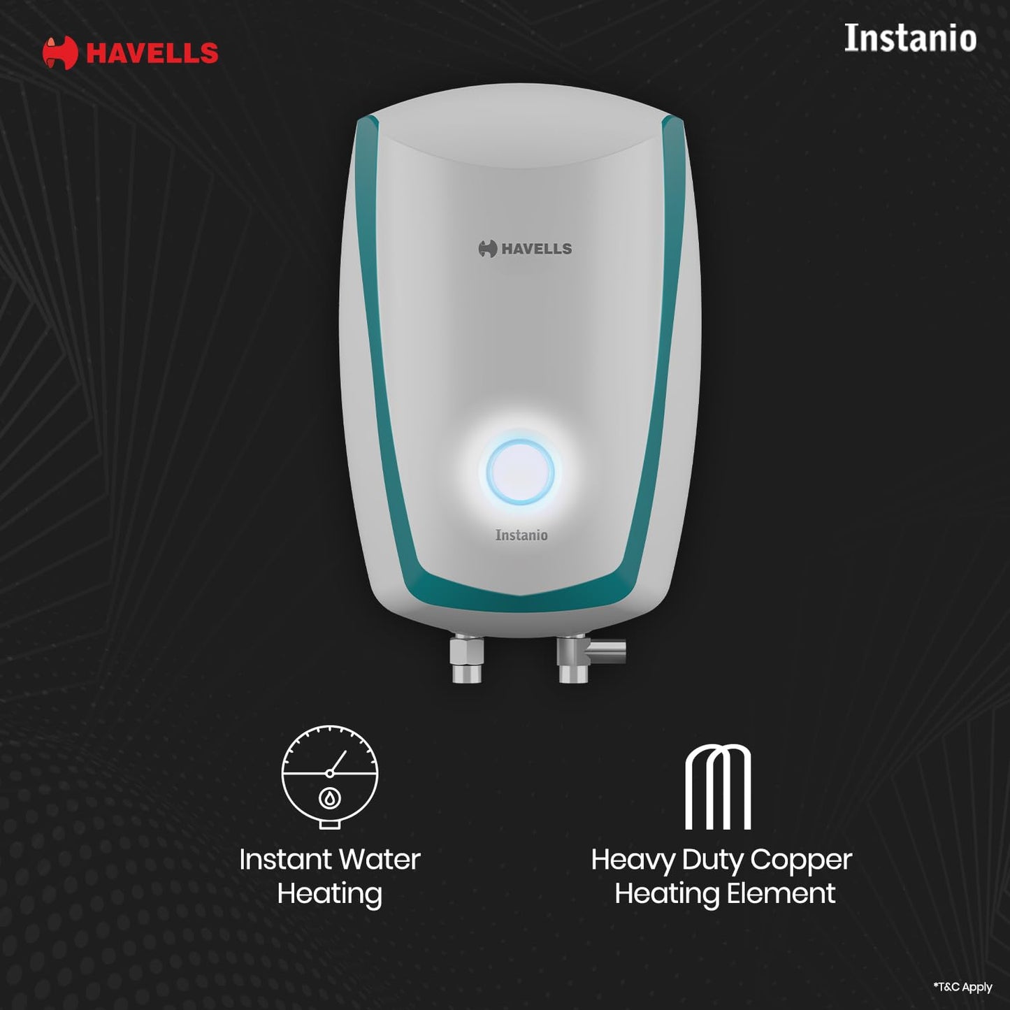 Havells Instanio 3 Litre Instant Water Heater | Color Changing LED Indicator, Rust & Shook Proof | SS Tank, ISI Certified, Warranty: 5 year on Inner Container ; 2 year comprehensive | (White Blue)