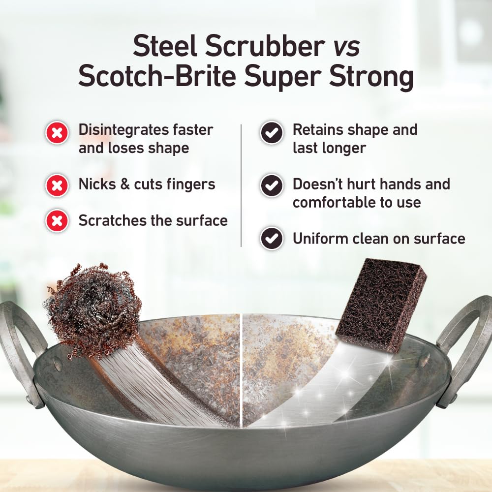 Scotch-Brite Super Strong Scrub pad for Everyday Tough Stains (Replacement to Steel Scrubber for Kitchen)