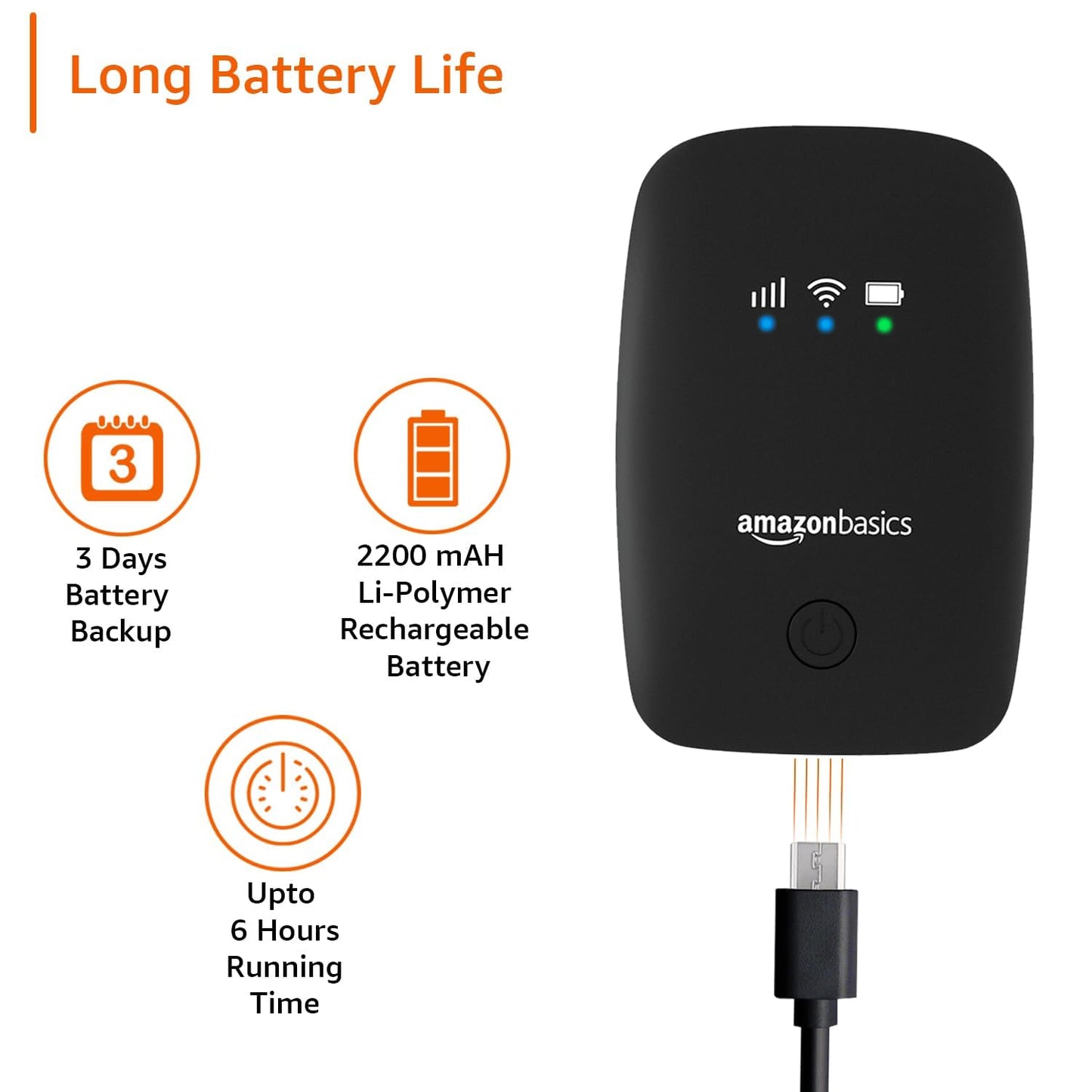 Amazon Basics 4G LTE Wireless Dongle with All Sim Network Support|Single_Band Plug & Play Data Card Stick with Up to 150Mbps WiFi Hotspot|2200Mah Rechargeable Battery| Sim Adapter Included (Black)