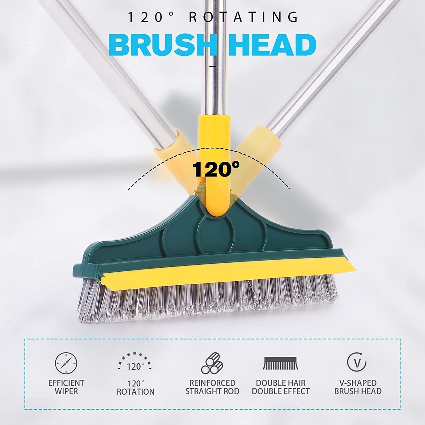 VYOOx Bathroom Cleaning Brush with Wiper, 120° Rotating Brush and Long Handle, 2-in-1 Floor Scrub and Tile Cleaning Brush (Pack of-1)