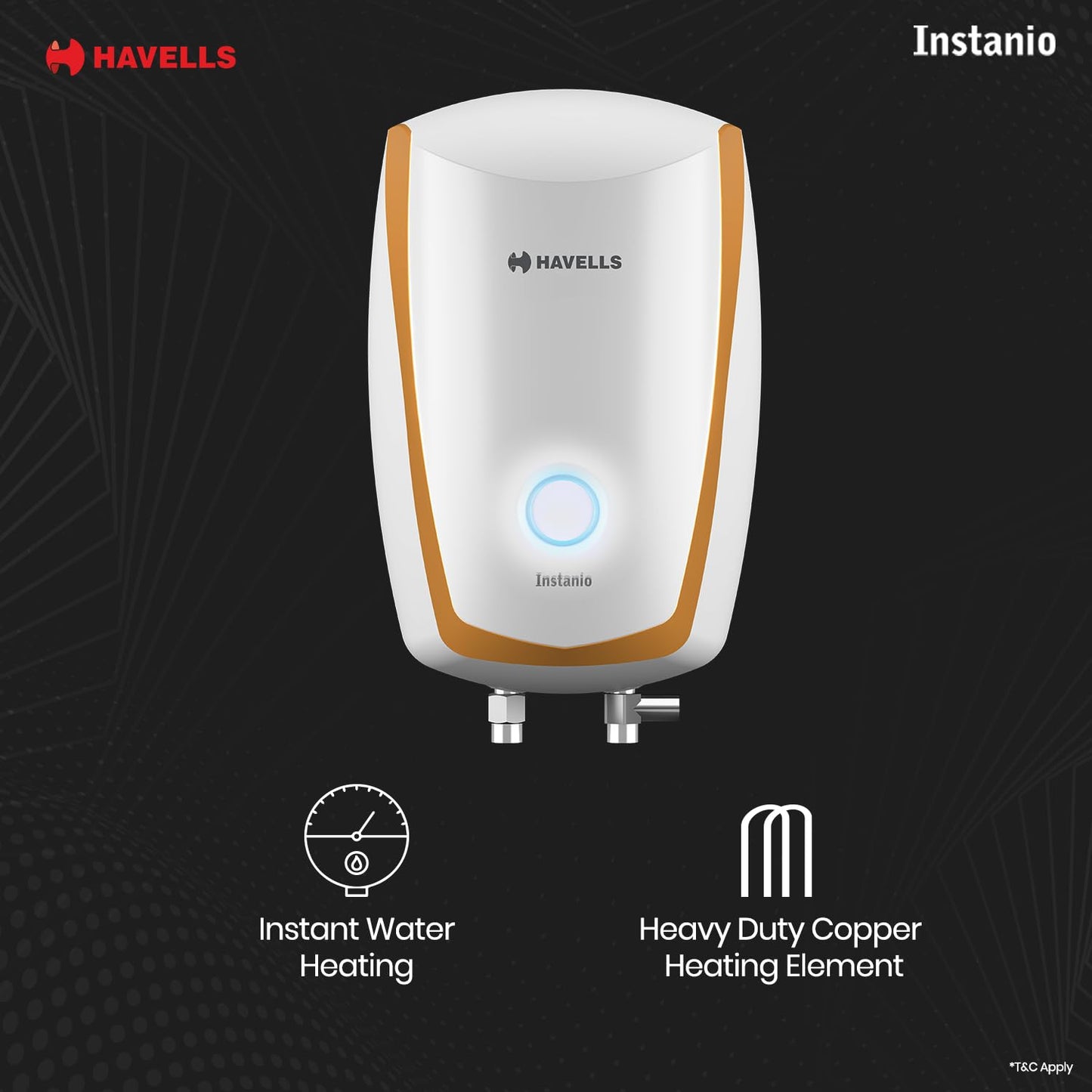 Havells Instanio 3 Litre Instant Water Heater | Color Changing LED Indicator, Rust & Shook Proof | SS Tank, ISI Certified, Warranty: 5 year on Inner Container ; 2 year comprehensive | (White Blue)