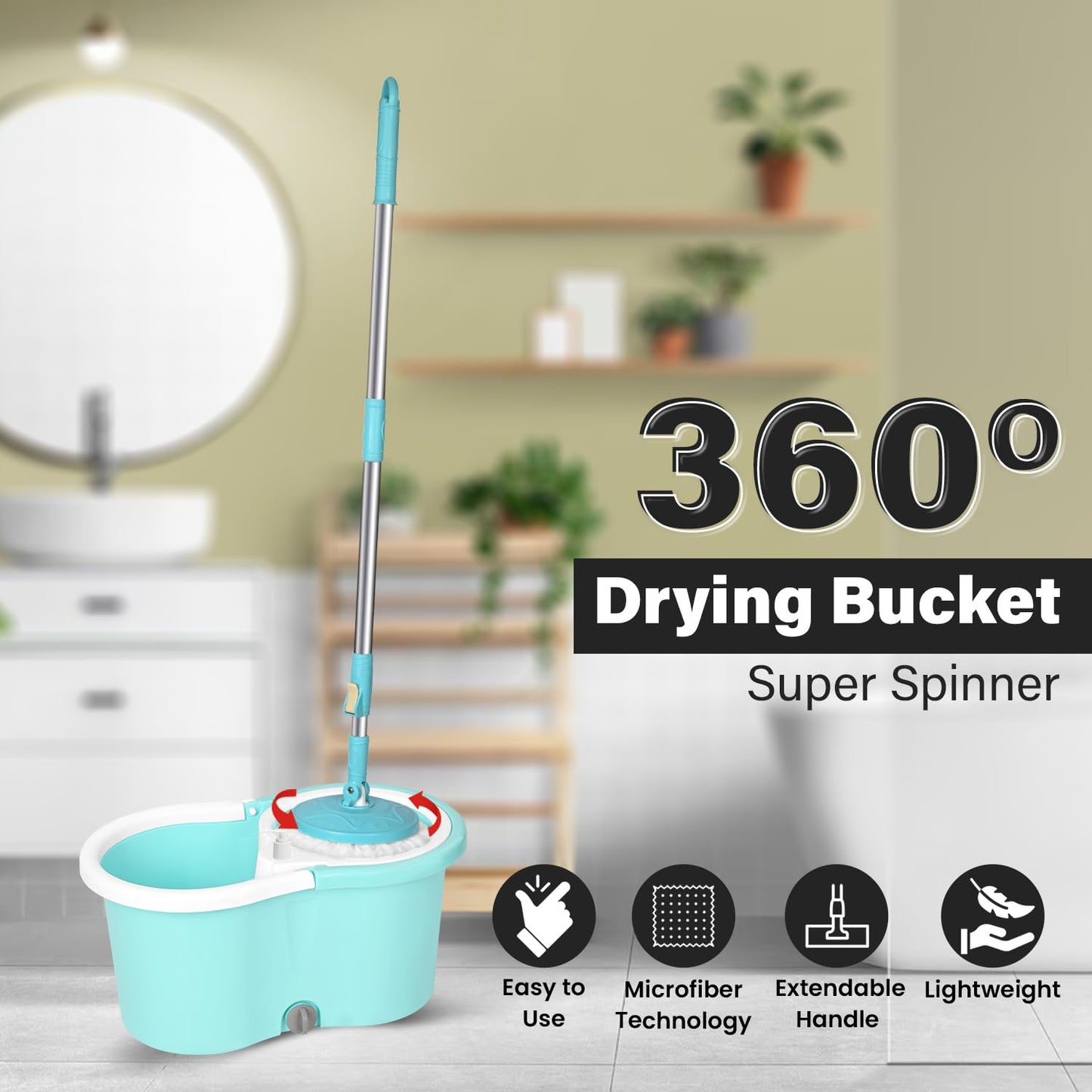 Pivalo Bucket Quick Spin Mop with 2 Microfiber Wet Dry Mophead Floor Cleaning pocha Extendable Handle Removable Wringer 360° Floor Cleaner Mopping Set (Random Colour)