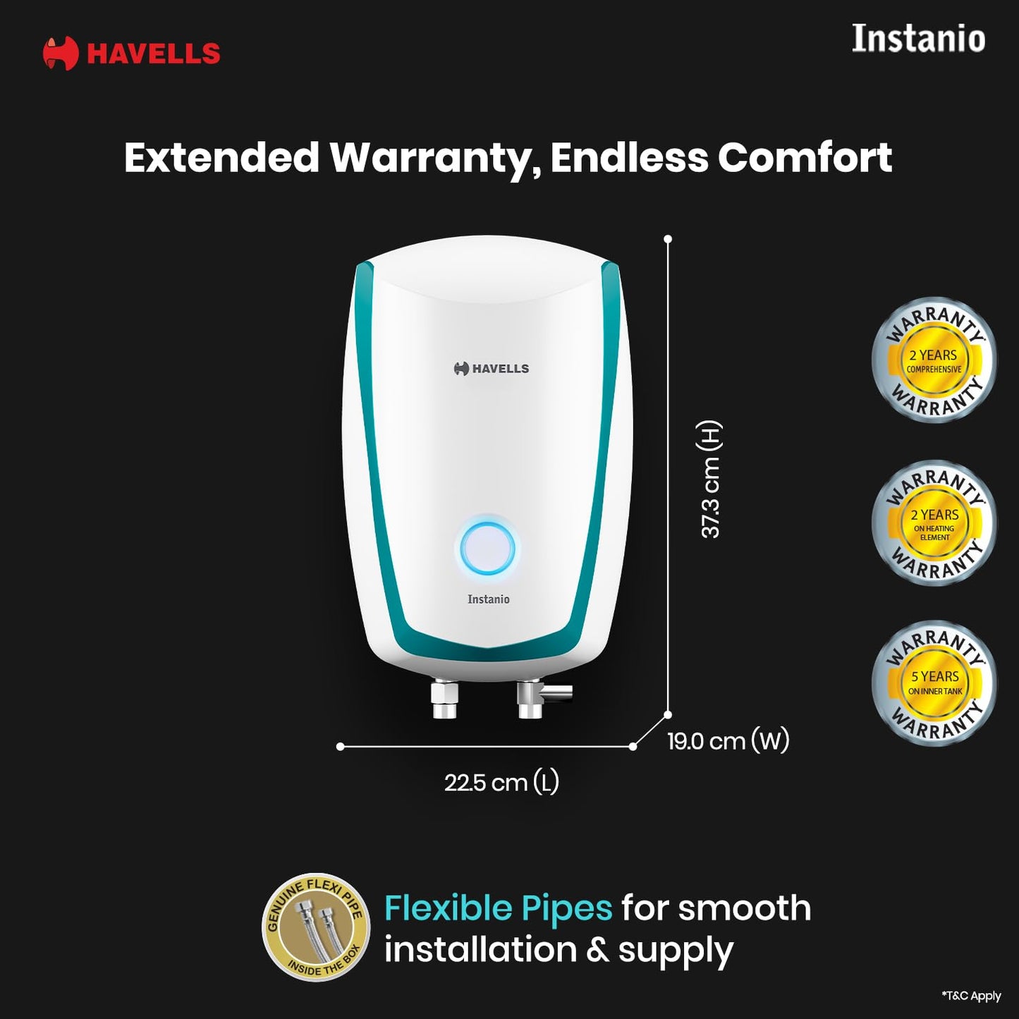 Havells Instanio 3 Litre Instant Water Heater | Color Changing LED Indicator, Rust & Shook Proof | SS Tank, ISI Certified, Warranty: 5 year on Inner Container ; 2 year comprehensive | (White Blue)