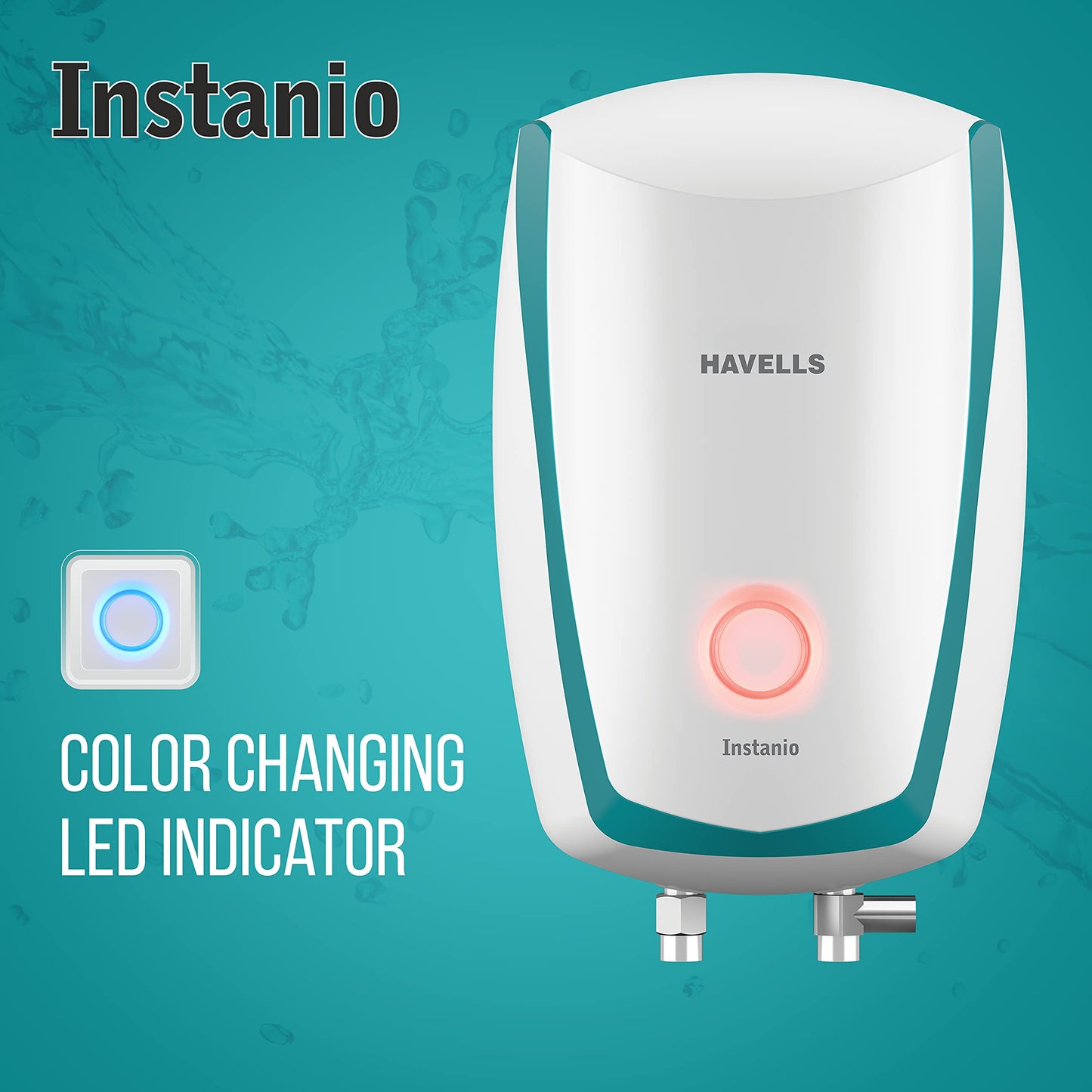 Havells Instanio 3 Litre Instant Water Heater | Color Changing LED Indicator, Rust & Shook Proof | SS Tank, ISI Certified, Warranty: 5 year on Inner Container ; 2 year comprehensive | (White Blue)