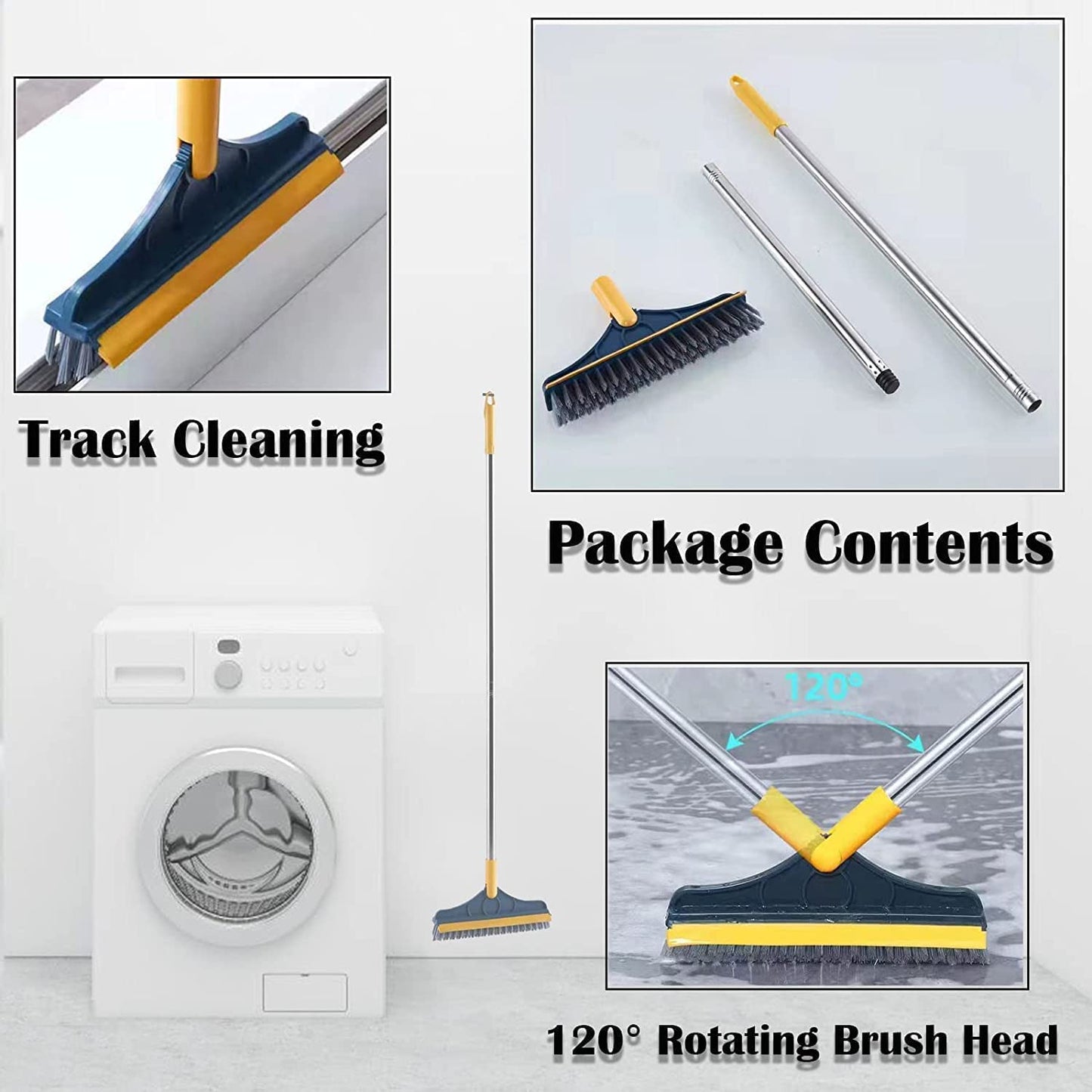 VYOOx Bathroom Cleaning Brush with Wiper, 120° Rotating Brush and Long Handle, 2-in-1 Floor Scrub and Tile Cleaning Brush (Pack of-1)