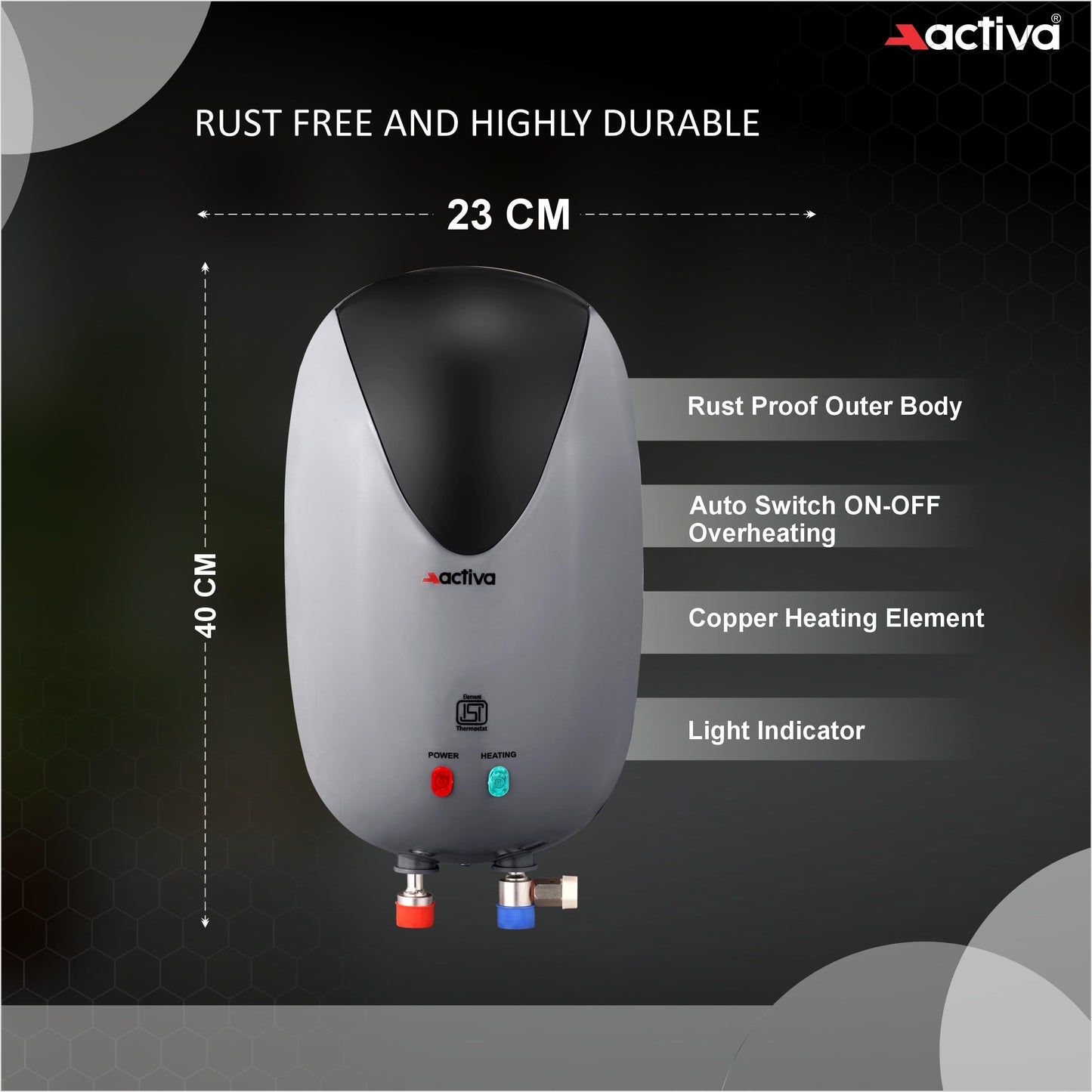 ACTIVA Instant Geyser 3 LTR 3 KVA Special Anti Rust Coated Tank, Full Abs Body Premium geyser Come With 5 Years Warranty (CD Green & Black),Wall