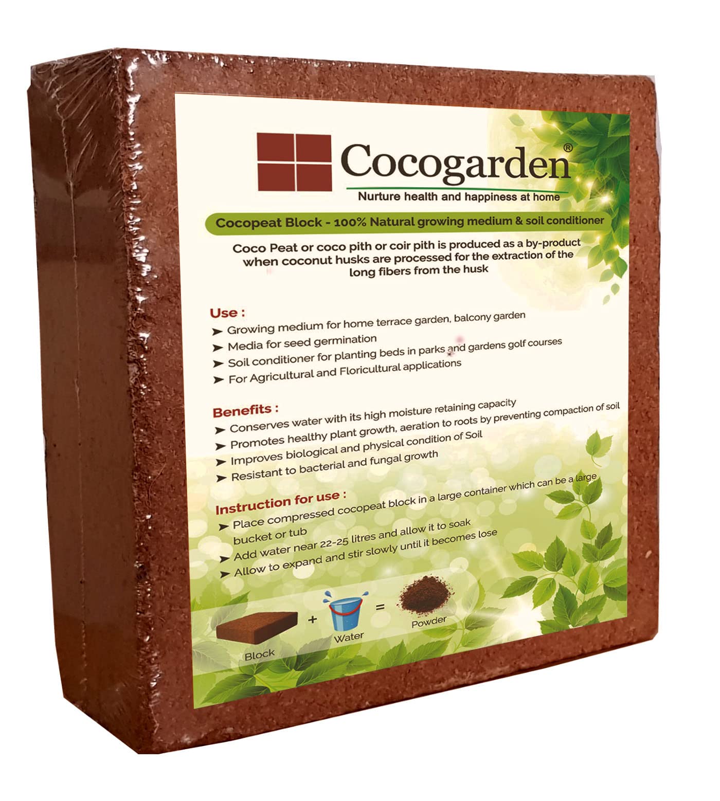 Cocogarden® Cocopeat Block - Expands Up to 75 litres of Coco Peat Powder & Cocogarden Enriched Vermicompost 5 Kg - Effective and Complete Plant Food