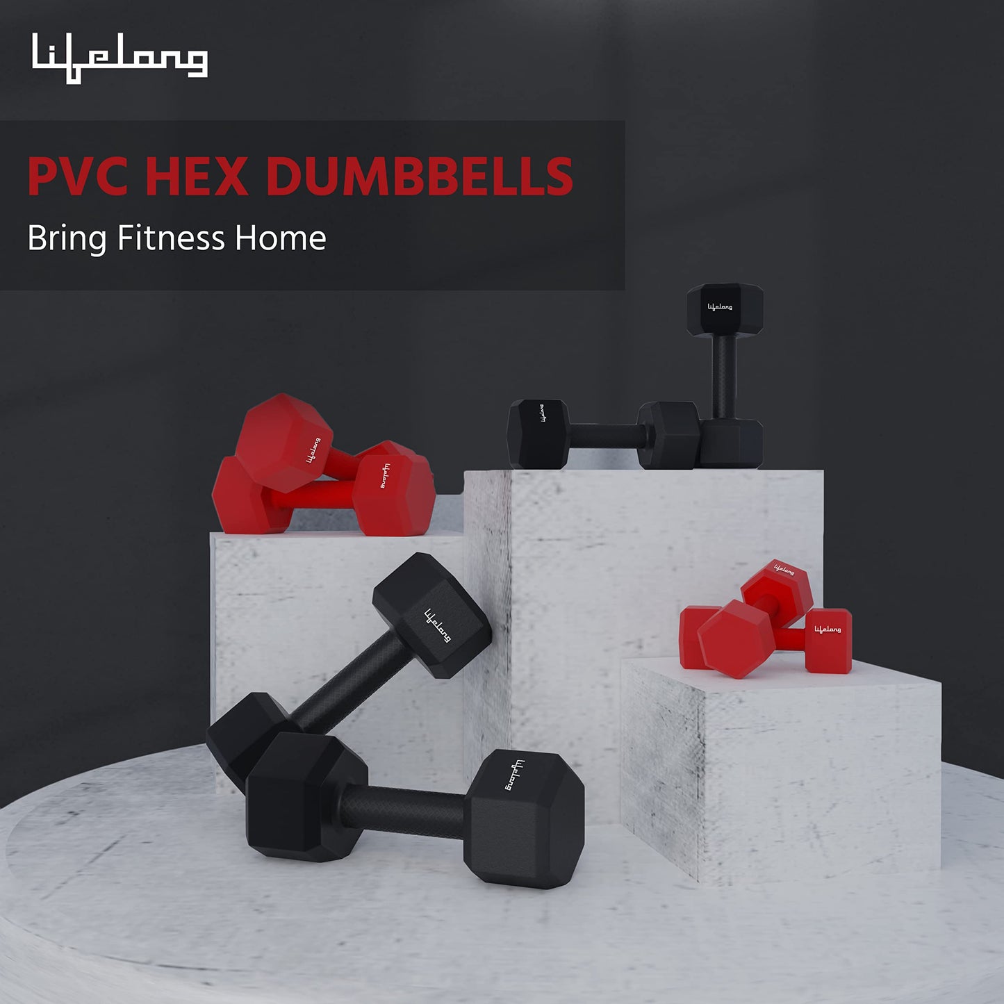 Lifelong PVC Hex Dumbbells Pack of 2 (5kg*2) Black Color for Home Gym Equipment Fitness Barbell|Gym Exercise|Home Workout, Gym Dumbbells|Dumbbells Weights for Men & Women (6 Months Warranty)