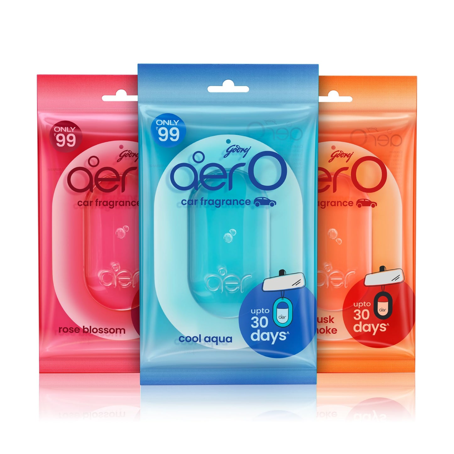 Godrej aer O – Hanging Car Air Freshener – Assorted Pack of 3 (22.5g) | Gel Lasts up to 30 days | Car Accessories