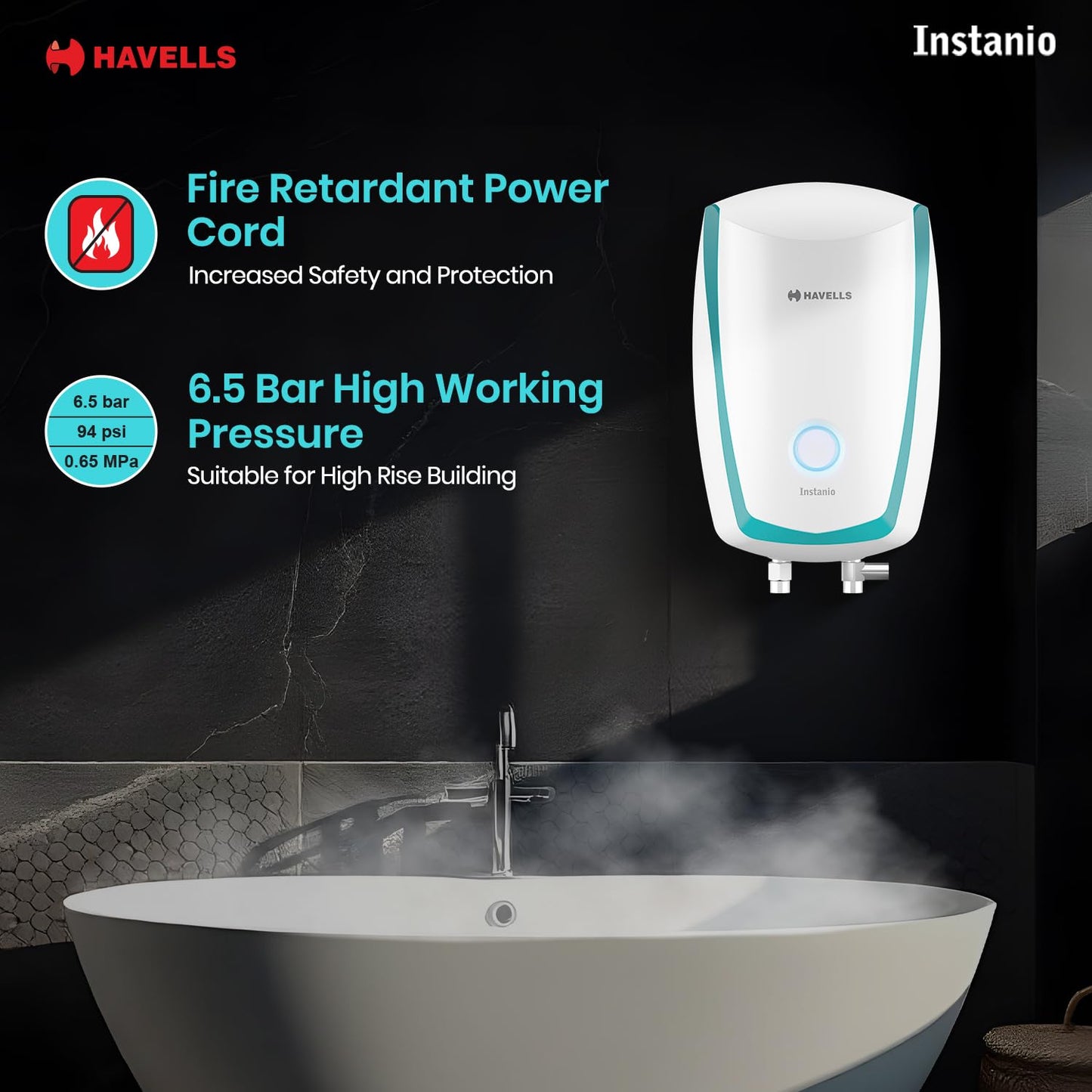 Havells Instanio 3 Litre Instant Water Heater | Color Changing LED Indicator, Rust & Shook Proof | SS Tank, ISI Certified, Warranty: 5 year on Inner Container ; 2 year comprehensive | (White Blue)