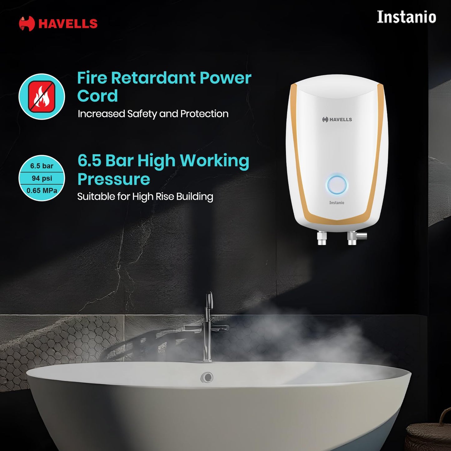 Havells Instanio 3 Litre Instant Water Heater | Color Changing LED Indicator, Rust & Shook Proof | SS Tank, ISI Certified, Warranty: 5 year on Inner Container ; 2 year comprehensive | (White Blue)