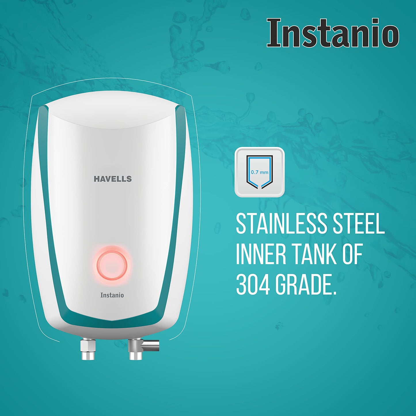 Havells Instanio 3 Litre Instant Water Heater | Color Changing LED Indicator, Rust & Shook Proof | SS Tank, ISI Certified, Warranty: 5 year on Inner Container ; 2 year comprehensive | (White Blue)