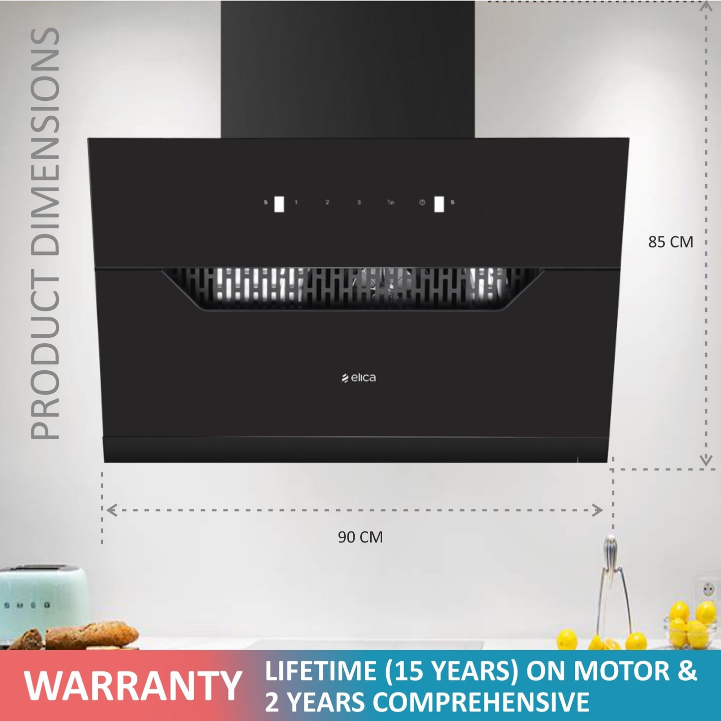 Elica 60 cm 1350 m3/hr Filterless Autoclean Angular Kitchen Chimney with 15 Years Warranty (EFL 207 HAC LTW VMS 60, Touch + Motion Sensor Control)