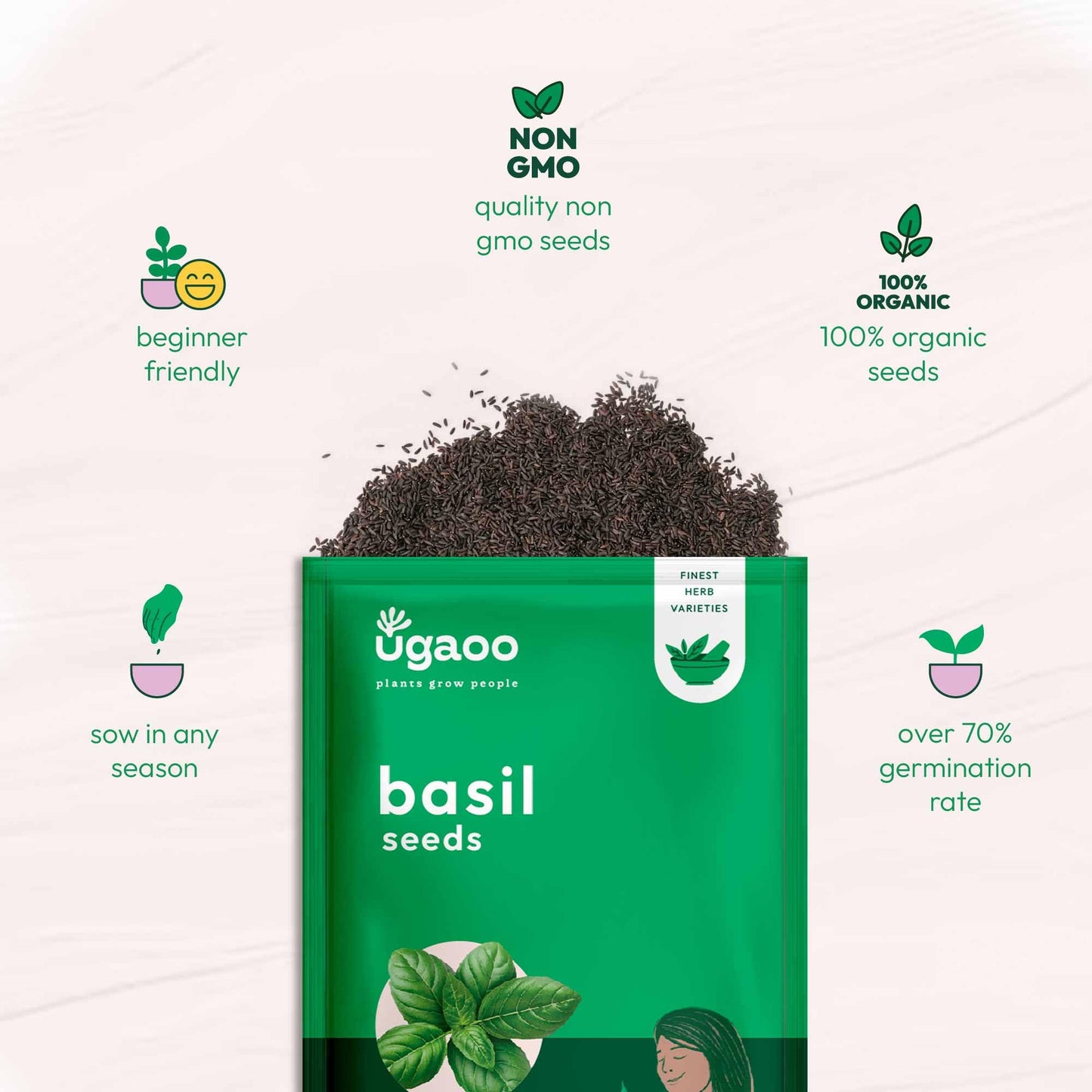 UGAOO Italian Basil Herb Seeds (Green, Pack of 1000)