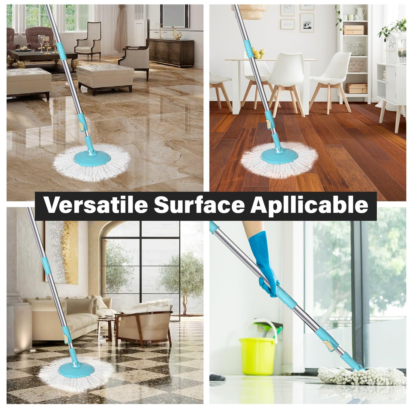 Pivalo Bucket Quick Spin Mop with 2 Microfiber Wet Dry Mophead Floor Cleaning pocha Extendable Handle Removable Wringer 360° Floor Cleaner Mopping Set (Random Colour)