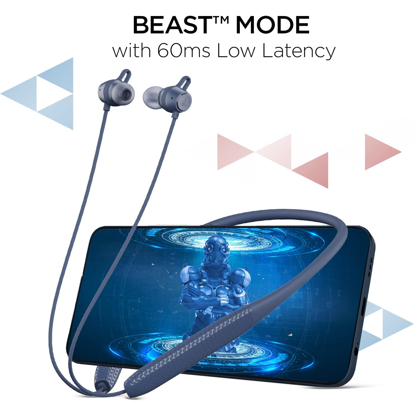 boAt Rockerz 255 Pro+ w/Upto 60 Hours Playback, ASAP Charge(10 Mins=20 Hours), Hearables App Support, Google Fast Pair, Dual Pairing & Bluetooth v5.2, IPX7, in Ear Neckband(Navy Blue)