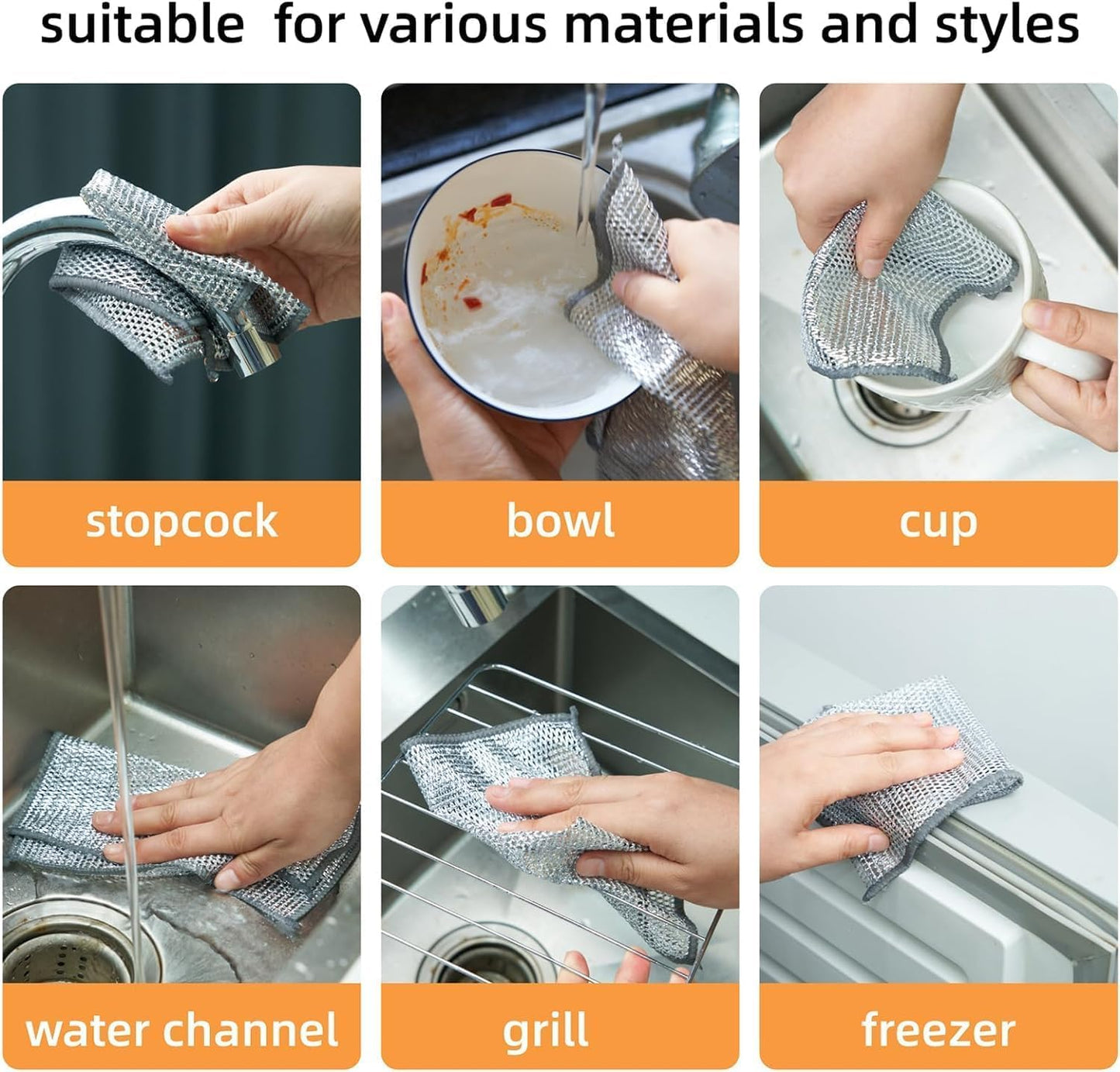 SHAYONAM Pack 15 Multipurpose Wire Dishwashing Rags for Wet and Dry Stainless Steel Scrubber Non-Scratch Wire Dishcloth for Washing Dishes Sinks Counters Easy Rinsing Machine Washable/*-