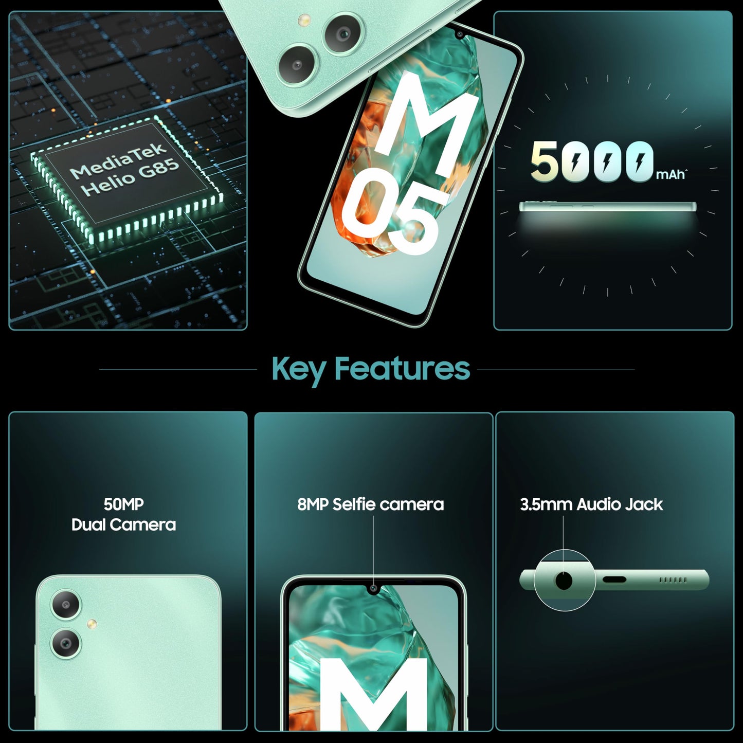 Samsung Galaxy M05 (Mint Green, 4GB RAM, 64 GB Storage) | 50MP Dual Camera | Bigger 6.7" HD+ Display | 5000mAh Battery | 25W Fast Charging | 2 Gen OS Upgrade & 4 Year Security Update | Without Charger