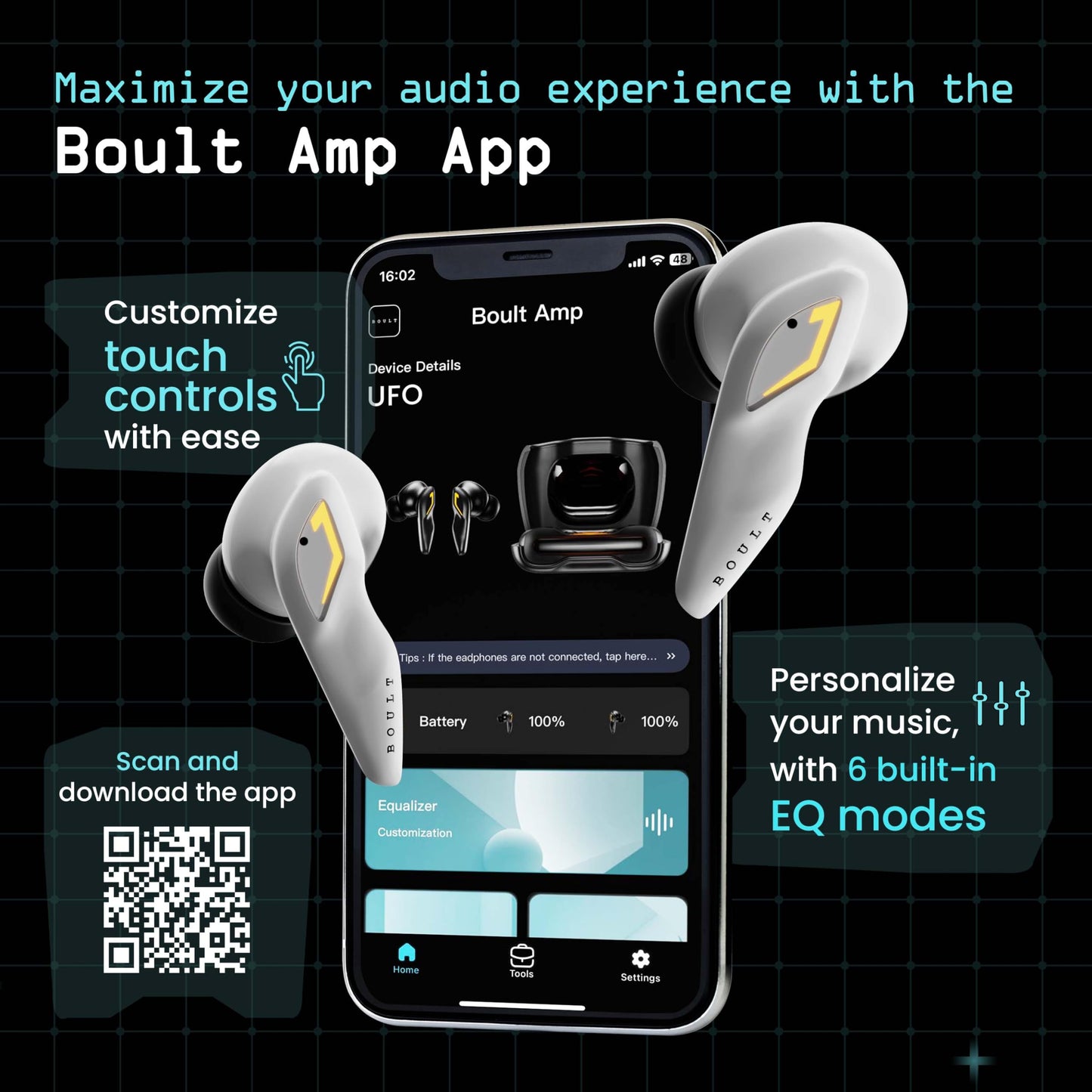 Boult Audio UFO Truly Wireless in Ear Earbuds with 48H Playtime, Built-in App Support, 45ms Low Latency Gaming, 4 Mics ENC, Breathing LEDs, 13mm Bass Drivers Ear Buds TWS, Made in India (White Opal)