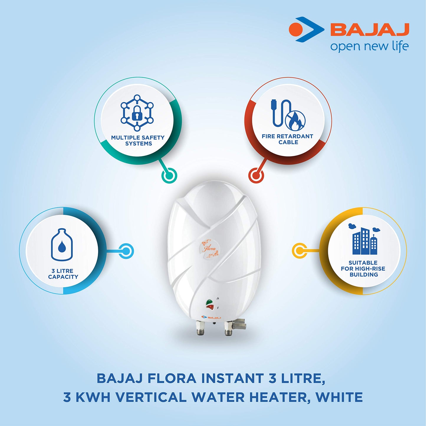 Bajaj Skive 5 Litre Instant Water Heater for home| High Grade SS Tank| Multiple Safety System| Suitable for High Rise| Shock Resistant| Rust Proof Outer| 5-Year* Tank Warranty by Bajaj |White